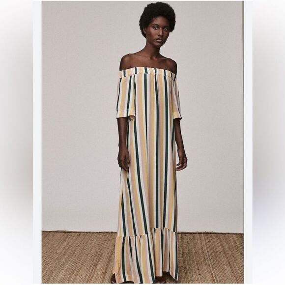 Asceno Silk Striped Off Shoulder Maxidress S - Picture 1 of 9